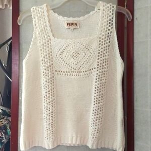 Pepin Crocheted knit Sleeveless sweater ivory Sz S